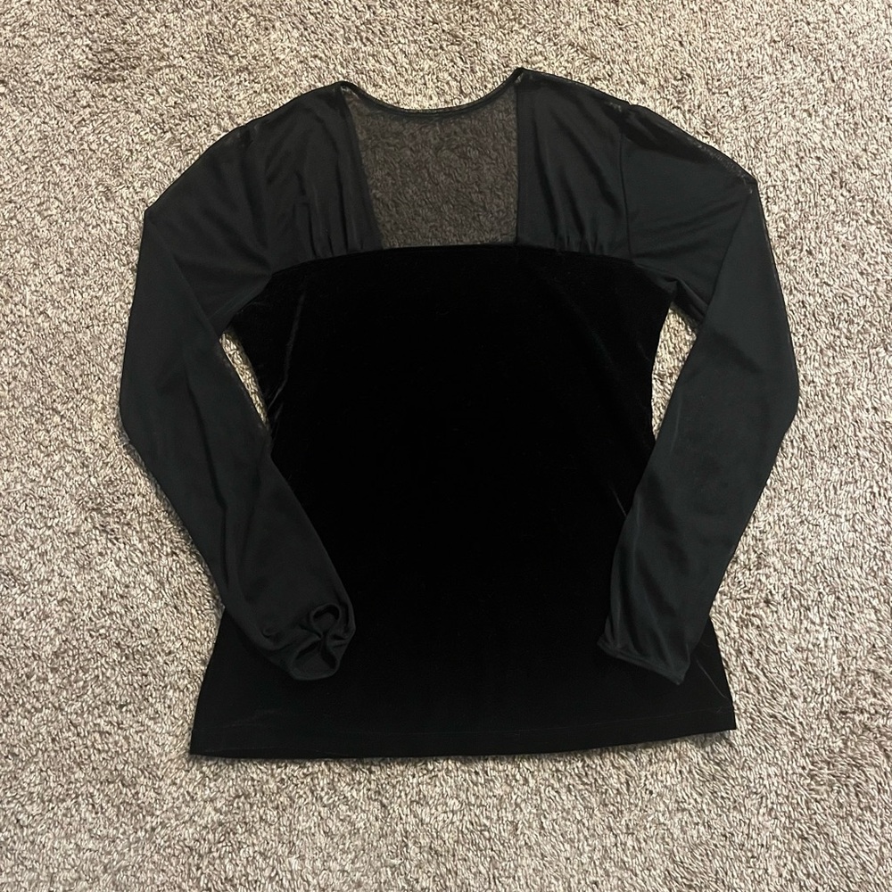Black Velvet Top with Long Mesh Sleeves